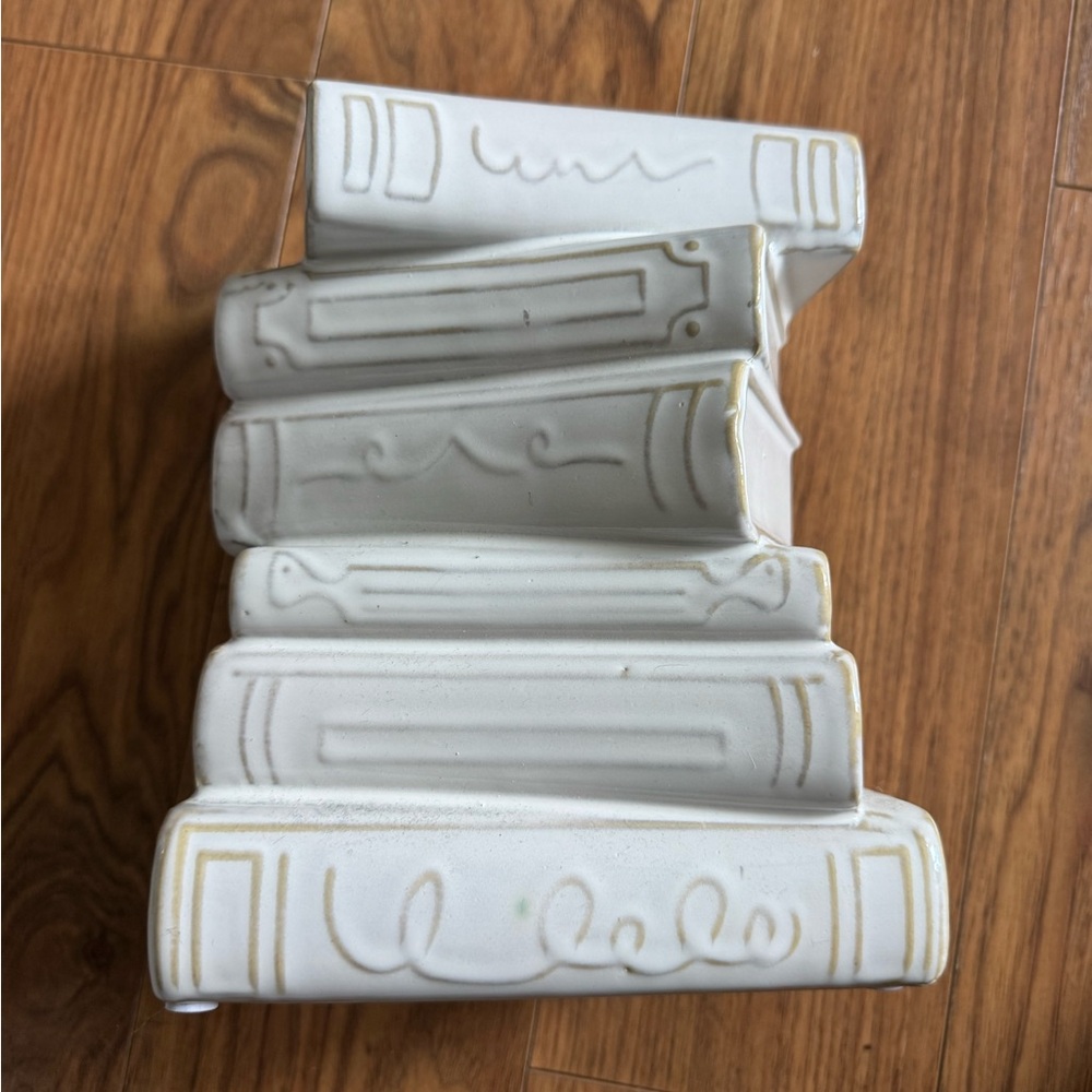 White Ceramic Stacked Books Decorative Accent